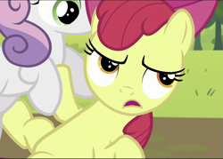 Size: 1011x723 | Tagged: safe, imported from derpibooru, screencap, apple bloom, sweetie belle, earth pony, brotherhooves social, cropped, duo, on ground