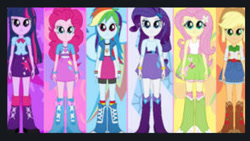 Size: 758x428 | Tagged: source needed, useless source url, safe, artist:rupahrusyaidi, imported from derpibooru, applejack, fluttershy, pinkie pie, rainbow dash, rarity, twilight sparkle, human, equestria girls, belt, boots, clothes, cowboy boots, cowboy hat, hat, high heel boots, humane five, humane six, jacket, needs more jpeg, shirt, shoes, simple background, skirt, socks, transparent background, vest