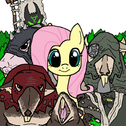 Size: 512x512 | Tagged: safe, artist:pantsuholocaust, imported from derpibooru, fluttershy, naked mole rat, pegasus, pony, skaven, female, looking at you, mare, open mouth, simple background, smiling, smiling at you, transparent background, warhammer (game)