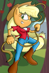 Size: 1200x1800 | Tagged: safe, artist:flash equestria photography, imported from derpibooru, applejack, anthro, boots, breasts, clothes, cowboy boots, cowboy hat, cowgirl, hat, jeans, lasso, mobian, pants, rope, shoes, solo, sonic the hedgehog (series), sonicified, stetson