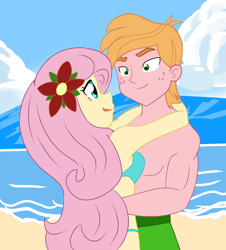 Size: 1358x1500 | Tagged: safe, artist:studiodraw, color edit, edit, imported from derpibooru, big macintosh, fluttershy, human, equestria girls, bikini, clothes, colored, female, fluttermac, male, shipping, straight, swimsuit