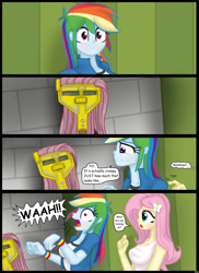 Size: 1280x1761 | Tagged: safe, artist:lennondash, imported from derpibooru, fluttershy, rainbow dash, equestria girls, 4 panel comic, breasts, busty fluttershy, comic, fluttermop, speech bubble