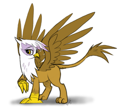 Size: 1179x1014 | Tagged: safe, artist:papercutpony, imported from twibooru, gilda, griffon, colored, image, looking at you, one leg raised, png, simple background, solo, spread wings, standing, wings