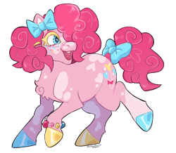 Size: 833x725 | Tagged: safe, artist:dogstoof, edit, imported from twibooru, pinkie pie, earth pony, pony, alternate design, bow, chest fluff, coat markings, colored eyelashes, hair accessory, hair bow, image, multicolored hooves, open mouth, png, simple background, solo, transparent background