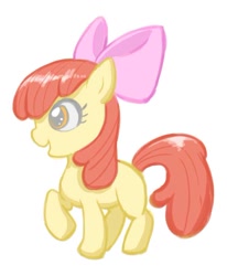 Size: 572x695 | Tagged: safe, artist:megamanmoimori5, imported from derpibooru, apple bloom, earth pony, pony, female, filly, foal, looking to the left, raised hoof, simple background, solo, white background