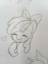 Size: 480x640 | Tagged: safe, artist:sugarcat_m, imported from derpibooru, apple bloom, earth pony, pony, adorabloom, cute, female, filly, foal, heart, sketch, solo, traditional art