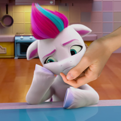 Size: 830x830 | Tagged: safe, edit, edited screencap, imported from derpibooru, screencap, zipp storm, human, pegasus, pony, spoiler:my little pony: make your mark, adorazipp, chin scratch, cute, floppy ears, g5, hand, human on pony petting, my little pony: make your mark, my little pony: make your mark chapter 1, petting, sad, squishy cheeks