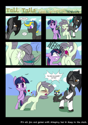 Size: 4058x5804 | Tagged: safe, artist:humble-ravenwolf, artist:ravenhoof, imported from derpibooru, twilight sparkle, oc, oc:ravenhoof, oc:tornado turbulence, pegasus, pony, unicorn, angry, blushing, butt, comic, descriptive noise, giggling, horse noises, plot, ponysona, spanking