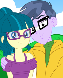 Size: 1280x1575 | Tagged: safe, artist:studiodraw, color edit, edit, imported from derpibooru, juniper montage, microchips, human, equestria girls, colored, female, glasses, male, microjuniper, shipping, straight