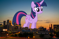 Size: 1920x1289 | Tagged: safe, artist:skie-vinyl, artist:thegiantponyfan, imported from derpibooru, twilight sparkle, alicorn, pony, female, giant alicorn, giant pony, giantess, highrise ponies, irl, macro, mare, mega giant, mega twilight sparkle, minneapolis, minnesota, photo, ponies in real life, twilight sparkle (alicorn), twizilla