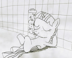 Size: 1024x818 | Tagged: safe, artist:736berkshire, imported from derpibooru, oc, oc only, oc:mysticalstar, alicorn, pony, bubble, clothes, female, monochrome, solo, swimming pool, traditional art, underwater