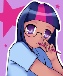 Size: 618x748 | Tagged: safe, artist:imoaa, imported from derpibooru, twilight sparkle, human, humanized, simple background, solo