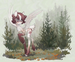 Size: 3041x2500 | Tagged: safe, artist:koviry, imported from derpibooru, oc, oc only, deer, deer pony, original species, peryton, pony, chest fluff, commission, long legs, scenery, solo, spread wings, wings