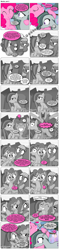 Size: 868x3684 | Tagged: safe, artist:dziadek1990, edit, edited screencap, imported from derpibooru, screencap, limestone pie, marble pie, pinkie pie, earth pony, pony, comic:marble, hearthbreakers, rock solid friendship, comic, conversation, dialogue, flashback, grayscale, implied cheese sandwich, monochrome, pie sisters, revenge, screencap comic, siblings, sisters, text