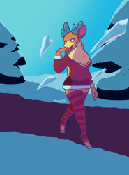 Size: 2000x2700 | Tagged: safe, artist:nokami-wolfdog, imported from derpibooru, anthro, deer, reindeer, unguligrade anthro, them's fightin' herds, clothes, community related, female, solo, velvet (tfh)