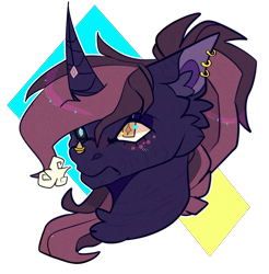 Size: 1969x2000 | Tagged: safe, artist:highrolleryt, imported from derpibooru, oc, oc only, pony, unicorn, chest fluff, ear piercing, earring, frown, horn, jewelry, piercing, simple background, solo, transparent background, unicorn oc