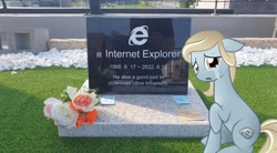 Size: 798x442 | Tagged: source needed, safe, artist:staticwave12, edit, imported from derpibooru, oc, oc:internet explorer, browser ponies, crying, death, gravestone, internet explorer, sad