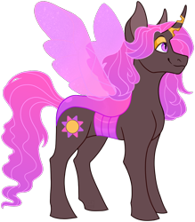 Size: 926x1057 | Tagged: safe, artist:malphym, imported from derpibooru, oc, oc:rubelite tourmaline, changepony, hybrid, female, magical lesbian spawn, offspring, parent:princess celestia, parent:queen chrysalis, parents:chryslestia, simple background, solo, transgender, transparent background