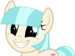 Size: 1815x1343 | Tagged: safe, artist:katnekobase, artist:twilyisbestpone, imported from derpibooru, coco pommel, earth pony, pony, base used, bust, cocobetes, cute, excited, female, grin, happy, mare, missing accessory, simple background, smiling, solo, transparent background