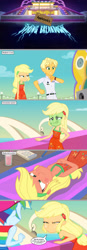 Size: 2203x6296 | Tagged: safe, artist:silverbuller, edit, edited screencap, imported from derpibooru, screencap, applejack, rainbow dash, human, equestria girls, equestria girls series, i'm on a yacht, spring breakdown, spoiler:eqg series (season 2), applejack is best facemaker, applejack is not amused, bare shoulders, clothes, comic, dress, green face, implied lesbian, implied rarijack, implied rarimuffin, implied shipping, ragamuffin (g4), screencap comic, seasickness, sleeveless, sunburn, unamused