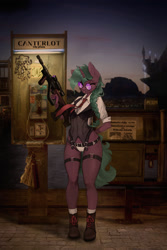 Size: 1329x1992 | Tagged: safe, artist:dogs, derpibooru exclusive, imported from derpibooru, oc, anthro, assault rifle, blackletter, boots, clothes, collage, glasses, gun, phone, photoshop, rifle, scenery, shoes, socks, steyr aug, weapon