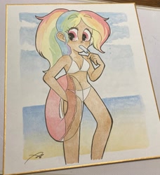 Size: 1865x2048 | Tagged: safe, artist:oc_ponys, imported from derpibooru, rainbow dash, human, bare shoulders, bikini, clothes, dark skin, food, humanized, ice cream, irl, photo, popsicle, sleeveless, swimsuit, traditional art