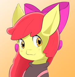 Size: 1480x1510 | Tagged: safe, artist:uguisunokoe1919, imported from derpibooru, apple bloom, earth pony, pony, blushing, bust, clothes, female, filly, foal, looking at you, portrait, smiling, solo