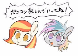 Size: 2568x1855 | Tagged: safe, artist:noupu, imported from derpibooru, oc, oc only, oc:poniko, oc:rokuchan, earth pony, pony, duo, duo female, female, japanese, mare, simple background, speech bubble, white background