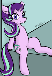 Size: 1373x2012 | Tagged: safe, artist:sharkrikka, imported from derpibooru, starlight glimmer, pony, unicorn, female, horn, looking at you, mare, sitting, solo