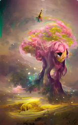 Size: 958x1527 | Tagged: safe, artist:wisdomvision f., imported from derpibooru, fluttershy, ai content, ai generated, fluttertree, tree