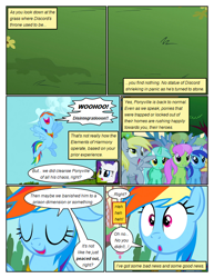 Size: 612x792 | Tagged: safe, artist:newbiespud, edit, edited screencap, imported from derpibooru, screencap, cloud kicker, derpy hooves, lyra heartstrings, merry may, minuette, rainbow dash, rarity, pegasus, pony, unicorn, comic:friendship is dragons, magical mystery cure, comic, dialogue, eyelashes, female, floppy ears, flying, mare, screencap comic, smiling