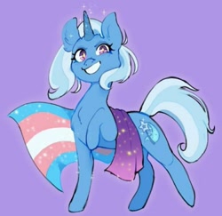 Size: 735x715 | Tagged: safe, artist:lirag732, imported from derpibooru, trixie, pony, unicorn, chest fluff, cutie mark, eyelashes, female, horn, looking at you, pride, pride flag, simple background, smiling, smiling at you, solo, solo female, tail, transgender, transgender pride flag, transgender trixie