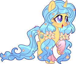 Size: 2842x2393 | Tagged: safe, artist:kurosawakuro, imported from derpibooru, oc, oc only, oc:star flower, pony, unicorn, flower, flower in hair, flower in tail, simple background, solo, tail, transparent background