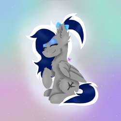 Size: 1000x1000 | Tagged: safe, artist:kathepart, imported from derpibooru, oc, oc only, oc:sofia reds, pegasus, pony, chest fluff, ear fluff, eyes closed, eyeshadow, female, fluffy, hair bun, happy, makeup, mare, plane, ponytail, solo