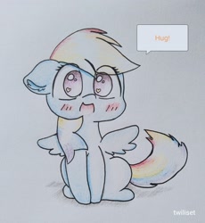 Size: 2979x3234 | Tagged: safe, artist:twiliset, imported from derpibooru, rainbow dash, pegasus, pony, cute, dashabetes, heart, heart eyes, simple background, smiling, solo, spread wings, talking, traditional art, wingding eyes, wings