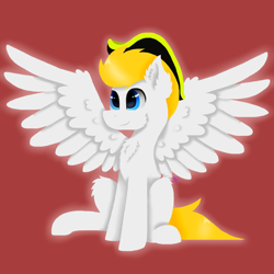 Size: 1500x1500 | Tagged: safe, artist:kathepart, imported from derpibooru, pegasus, pony, blue eyes, happy, solo, spread wings, wings, yellow hair