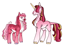 Size: 1101x789 | Tagged: safe, artist:obsidian-paint, imported from derpibooru, oc, oc only, cloven hooves, coat markings, duo, hair over eyes, magical lesbian spawn, offspring, parent:cherry jubilee, parent:pinkie pie, parents:cadancepie, parents:cherrydance, simple background, transparent background