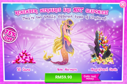 Size: 1030x688 | Tagged: safe, idw, imported from derpibooru, merpony, advertisement, costs real money, gameloft, gem, idw showified, official, rose mermare, unnamed character, unnamed merpony
