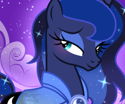 Size: 1299x1080 | Tagged: dead source, safe, artist:cstrawberrymilk, imported from derpibooru, princess luna, alicorn, pony, base used, blushing, clothes, female, lidded eyes, looking back, mare, smiling, solo