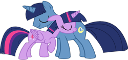 Size: 1357x636 | Tagged: safe, artist:katsubases, artist:twilyisbestpone, imported from derpibooru, night light, twilight sparkle, alicorn, pony, unicorn, alternate hairstyle, base used, cute, eyes closed, father and child, father and daughter, father's day, female, hug, male, mane swap, mare, raised hoof, simple background, smiling, stallion, transparent background, twilight sparkle (alicorn), wholesome