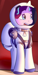 Size: 734x1439 | Tagged: safe, artist:riverfox237, edit, imported from derpibooru, starlight glimmer, pony, unicorn, fanfic:the maretian, astronaut, cropped, fanfic art, female, ladder, mare, mars, solo, spaceship, spacesuit