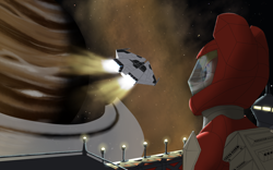 Size: 1280x800 | Tagged: safe, artist:flame sill, imported from derpibooru, oc, earth pony, pony, elite dangerous, faulcon delacy, krait mark ii, space, spaceship, spacesuit