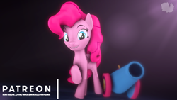 Size: 1280x720 | Tagged: safe, artist:marshmallow-pone, imported from derpibooru, pinkie pie, pony, 3d, party cannon, revamped ponies, solo, source filmmaker