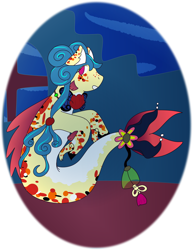 Size: 1280x1656 | Tagged: safe, artist:soft-sheep, imported from derpibooru, oc, oc only, merpony, seapony (g4), blue mane, bubble, dorsal fin, fish tail, flowing tail, ocean, red eyes, smiling, solo, tail, underwater, unshorn fetlocks, water