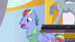 Size: 640x360 | Tagged: safe, imported from derpibooru, screencap, bow hothoof, pegasus, pony, parental glideance, season 7, animated, eyes closed, gif, gifs.com, male, nose in the air, open mouth, open smile, smiling, solo, spread wings, stallion, volumetric mouth, wings