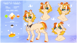 Size: 3288x1856 | Tagged: safe, artist:honeybbear, imported from derpibooru, oc, oc:candy corn, earth pony, pony, female, horns, mare, reference sheet, solo