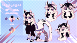 Size: 3288x1856 | Tagged: safe, artist:honeybbear, imported from derpibooru, oc, oc:nikko hohi, pony, unicorn, clothes, male, reference sheet, shirt, solo, stallion