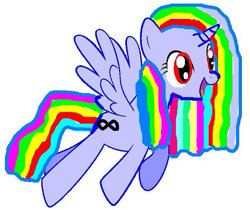 Size: 557x467 | Tagged: artist needed, safe, edit, imported from derpibooru, oc, oc only, oc:infinity dash, alicorn, pony, 1000 hours in ms paint, alicorn oc, cropped, female, full body, hooves, horn, infinity symbol, mare, mary sue, multicolored hair, open mouth, open smile, rainbow hair, simple background, smiling, solo, spread wings, white background, wings