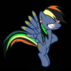 Size: 894x894 | Tagged: safe, artist:crumpetuniverse, imported from derpibooru, oc, oc only, oc:mary dash sue, pegasus, pony, black background, emo, female, frown, infinity symbol, mare, mary sue, simple background, spread wings, unamused, wings