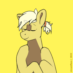 Size: 1200x1200 | Tagged: safe, artist:circumflexs, imported from derpibooru, oc, oc:triticale, pony, eyes closed, ponytail, simple background, solo